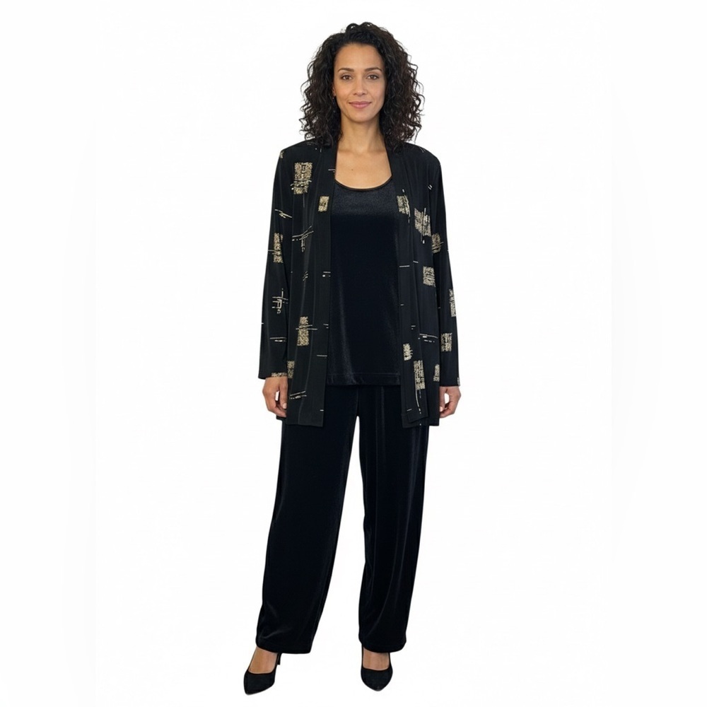Vintage R&M Richards by Karen Kwong 2-Piece Set Black Gold Metallic Jacket Top